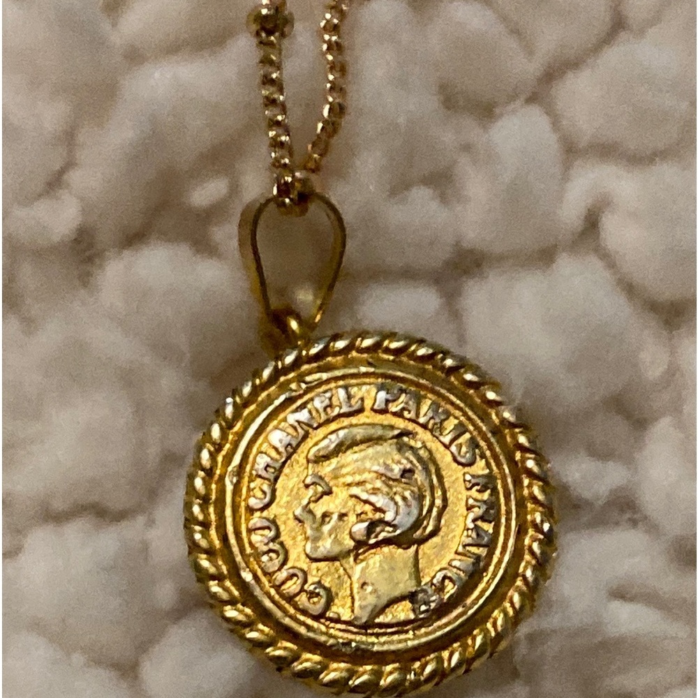 Coco Chanel face on pendant on dainty chain